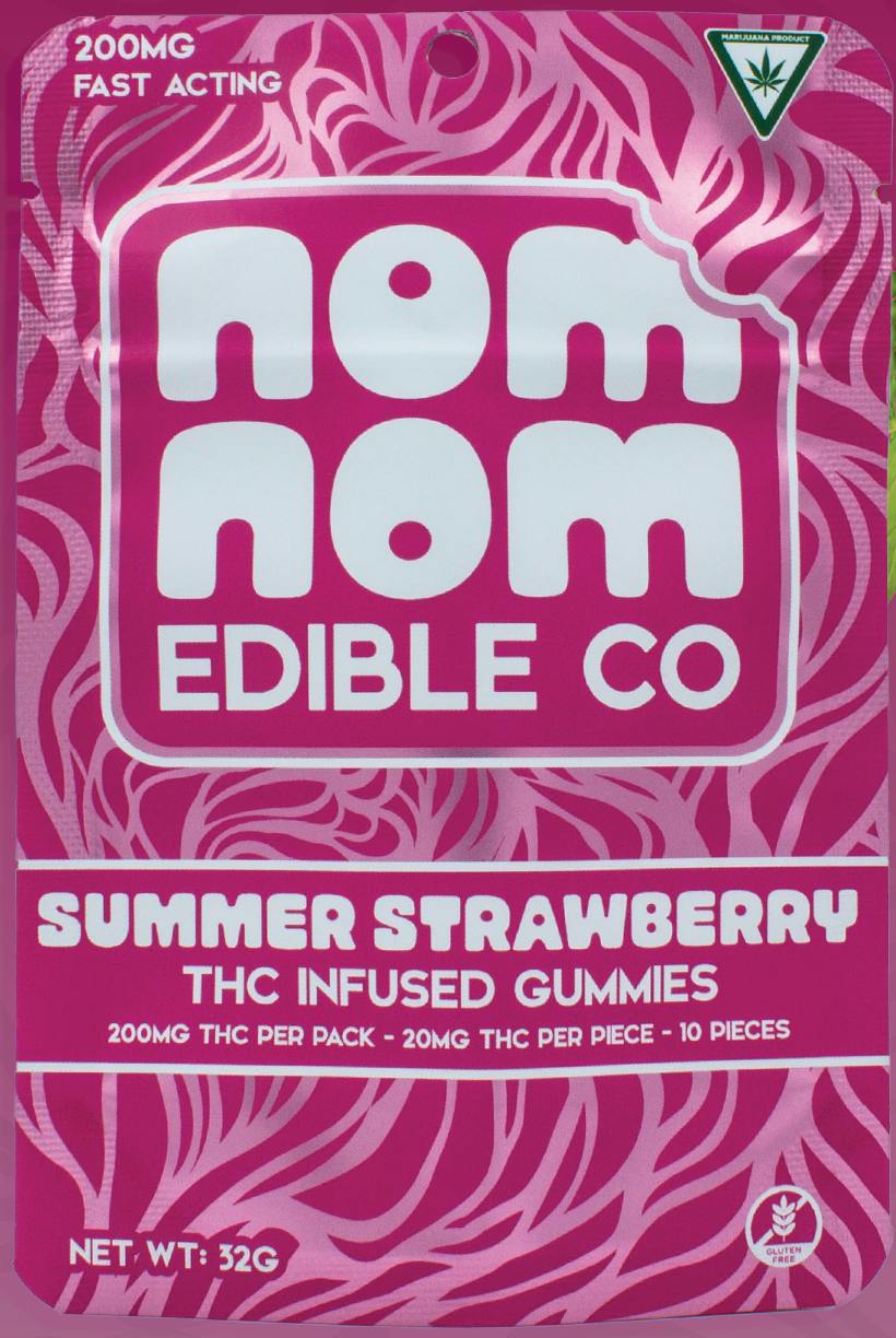 Gummies - Nom Nom - (200mg) - Summer Strawberry - Distillate - (Hybrid)