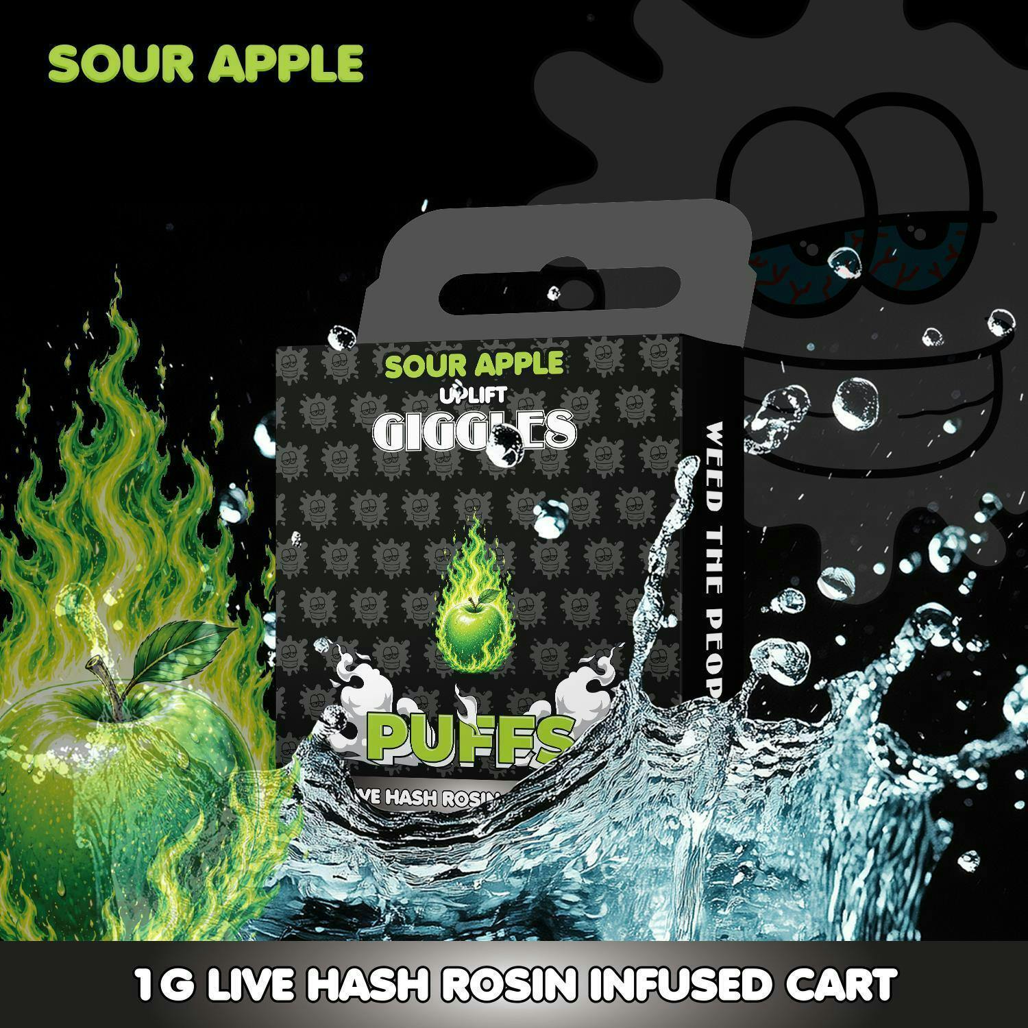 Vape - Giggle Puffs Live Hash Rosin Infused - Sour Apple - (Sativa) - 87.77% THC - 1g