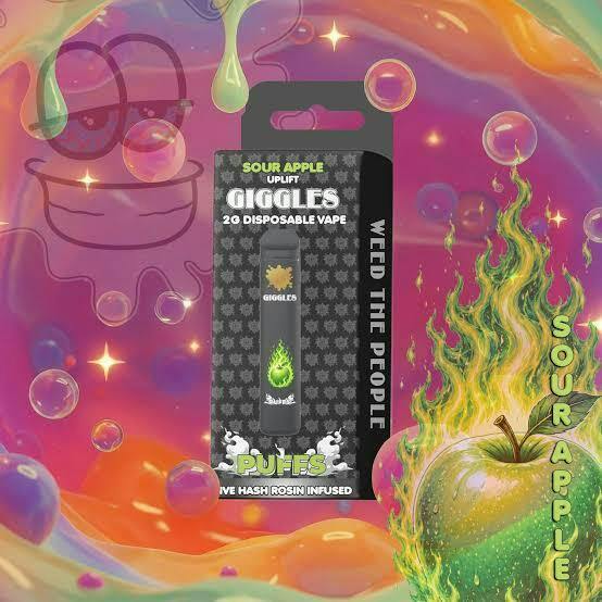 Disposable - Giggle Puffs Live Hash Rosin Infused - Sour Apple - (Hybrid) - 91.76% THC - 2g