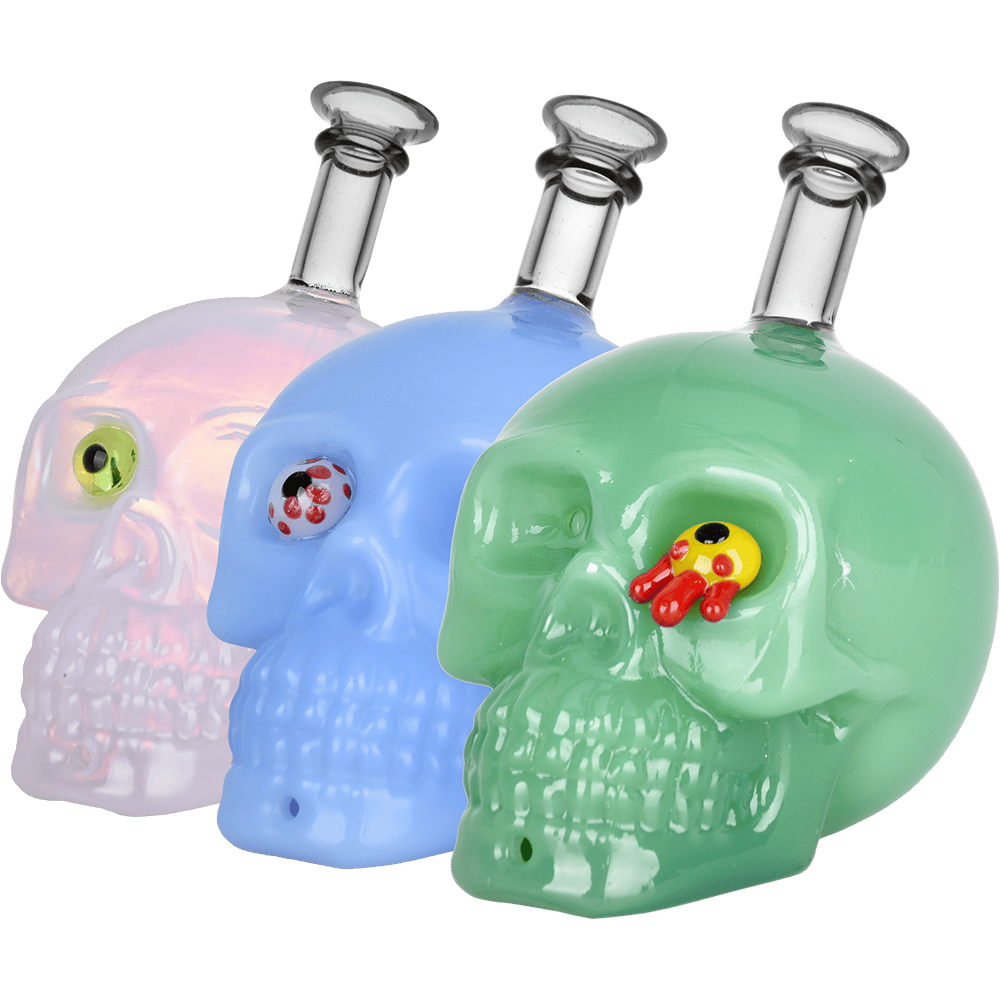 Creepy-Eyed Skull Glass Hand Pipe | 4" | Assorted Colors