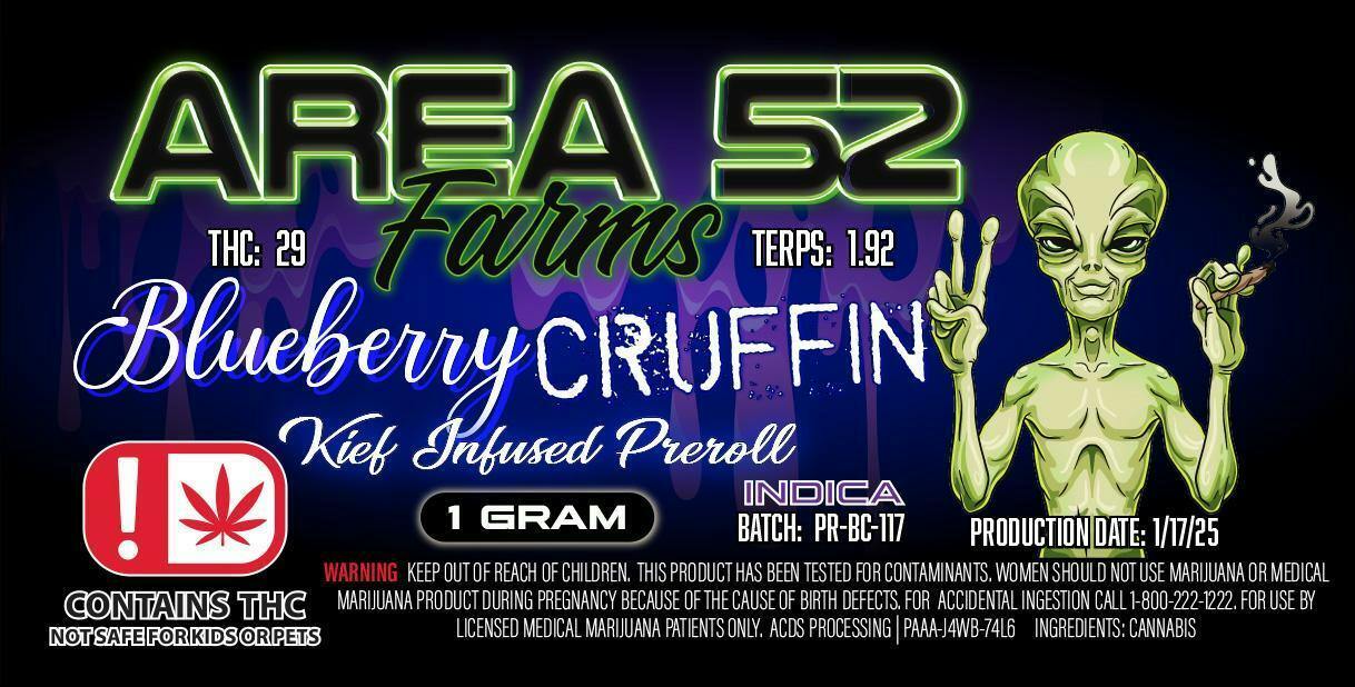 Area 52 Blueberry Cruffin Preroll at Nova Cannabis of Marietta