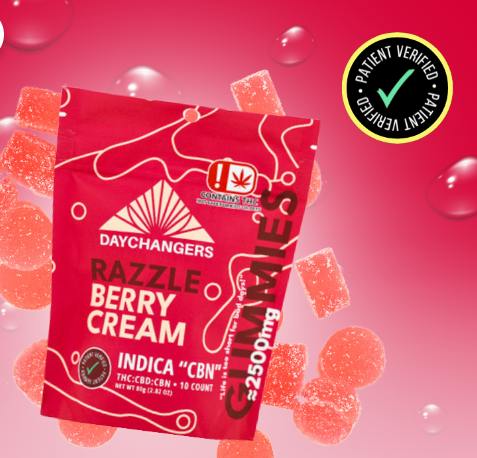 DAY CHANGERS - 2,500MG GUMMIES - RAZZLE BERRY CREAM CBN