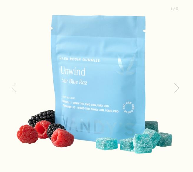 Vandys - Sour Blue Raz Indica Hash Rosin Gummies - 100mg