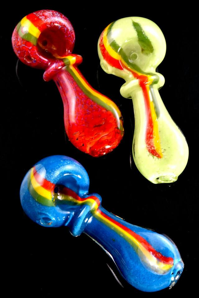Small Rasta Stripe Glass Pipe