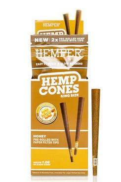 King Size Hemp Cones with Paper Tips - Honey flavored 2pk