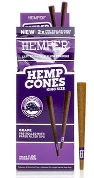 King Size Hemp Cones with Paper Tips - Grape flavored 2pk