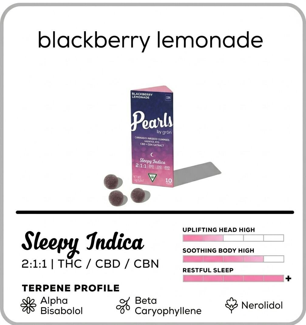 Blackberry Lemonade Pearls - 1:1:1 THC:CBD:CBN - 10pc - 200mg pkg