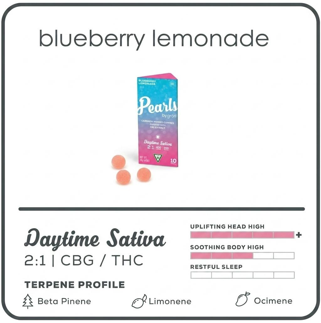 Blueberry Lemonade Pearls - 2:1 CBG:THC - 10pc - 200mg pkg