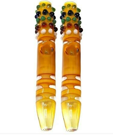 8" GOLD FUMED MARBLE ENDED MULTI PINCH STEAMROLLER HANDPIPE