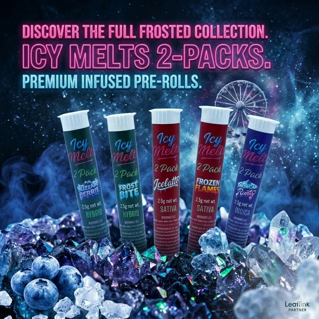 ICY MELTS BLUE GLACIER BUBBLE HASH INFUSED PREROLLS 2 PACK 2.4G
