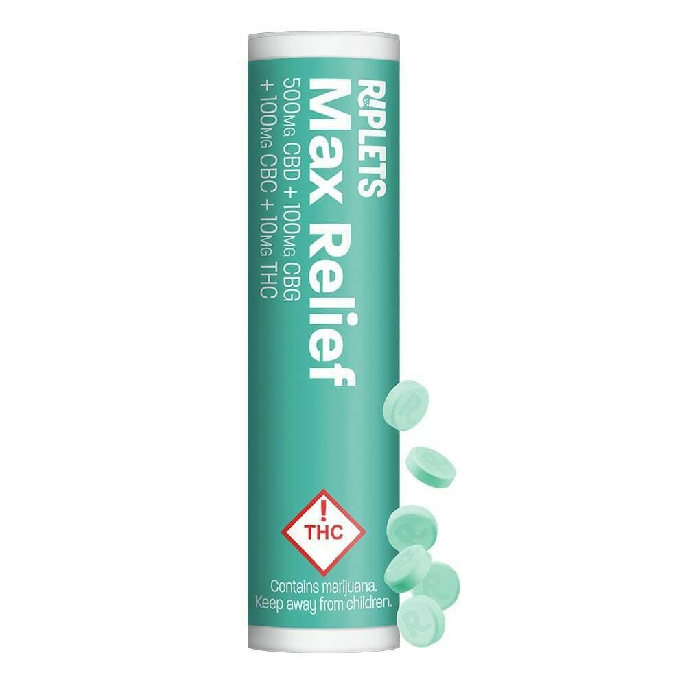 Max Relief Riplets [20pk] (500mg CBD/10mg THC/100mg CBG/100mg CBC) | Ripple - Fast-Acting Pill