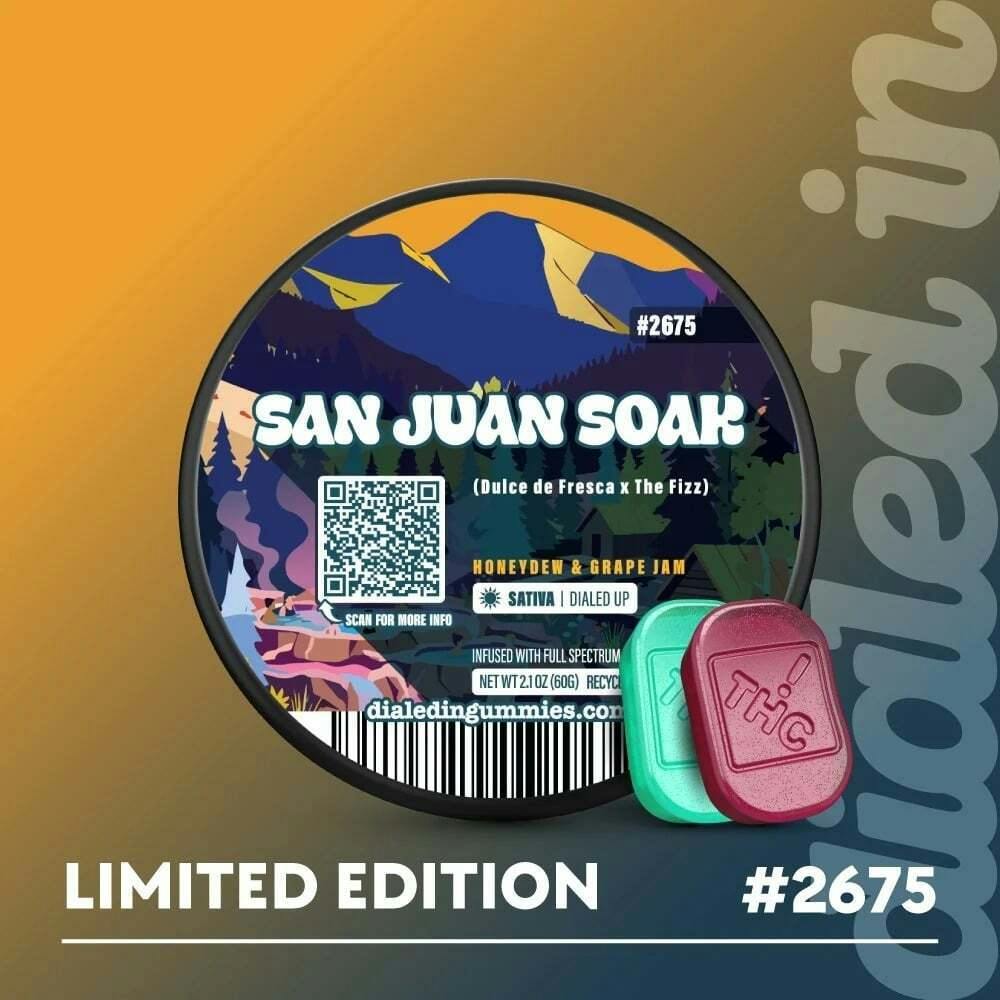 100mg - San Juan Soak #2675 - Rosin Gummies (10pk) | Dialed In Gummies - Rosin Gummies
