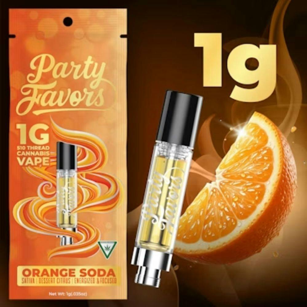 Party Favors - 1g Cart - Orange Soda (REC) at Heads Adrian Cannabis Dispensary