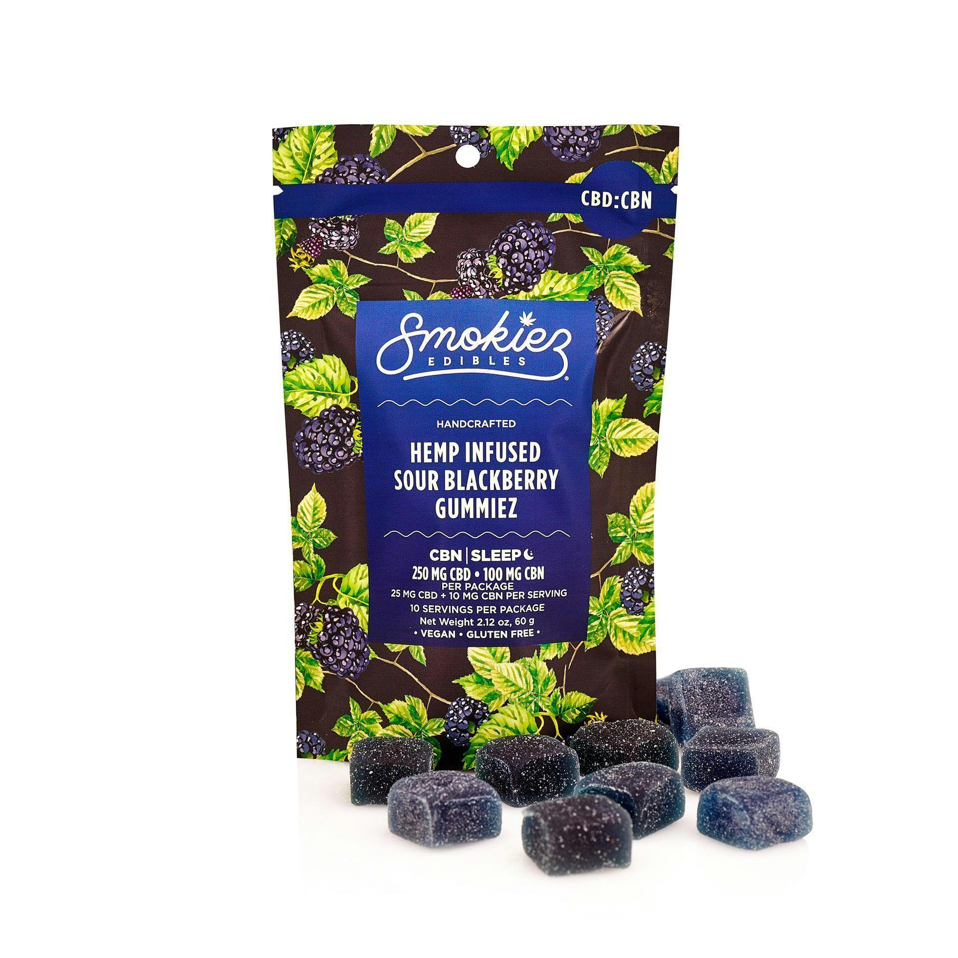Smokie'z CBD:CBN Sleep Fruit Chews - 250mg CBD - 100mg CBN - Sour Blackberry