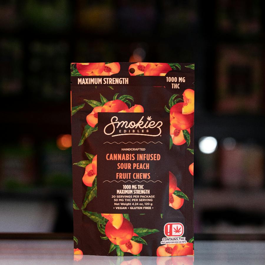 Smokiez Edibles - Sour Peach - Sativa - 1000mg THC Fruit Chews - OK - 120 g