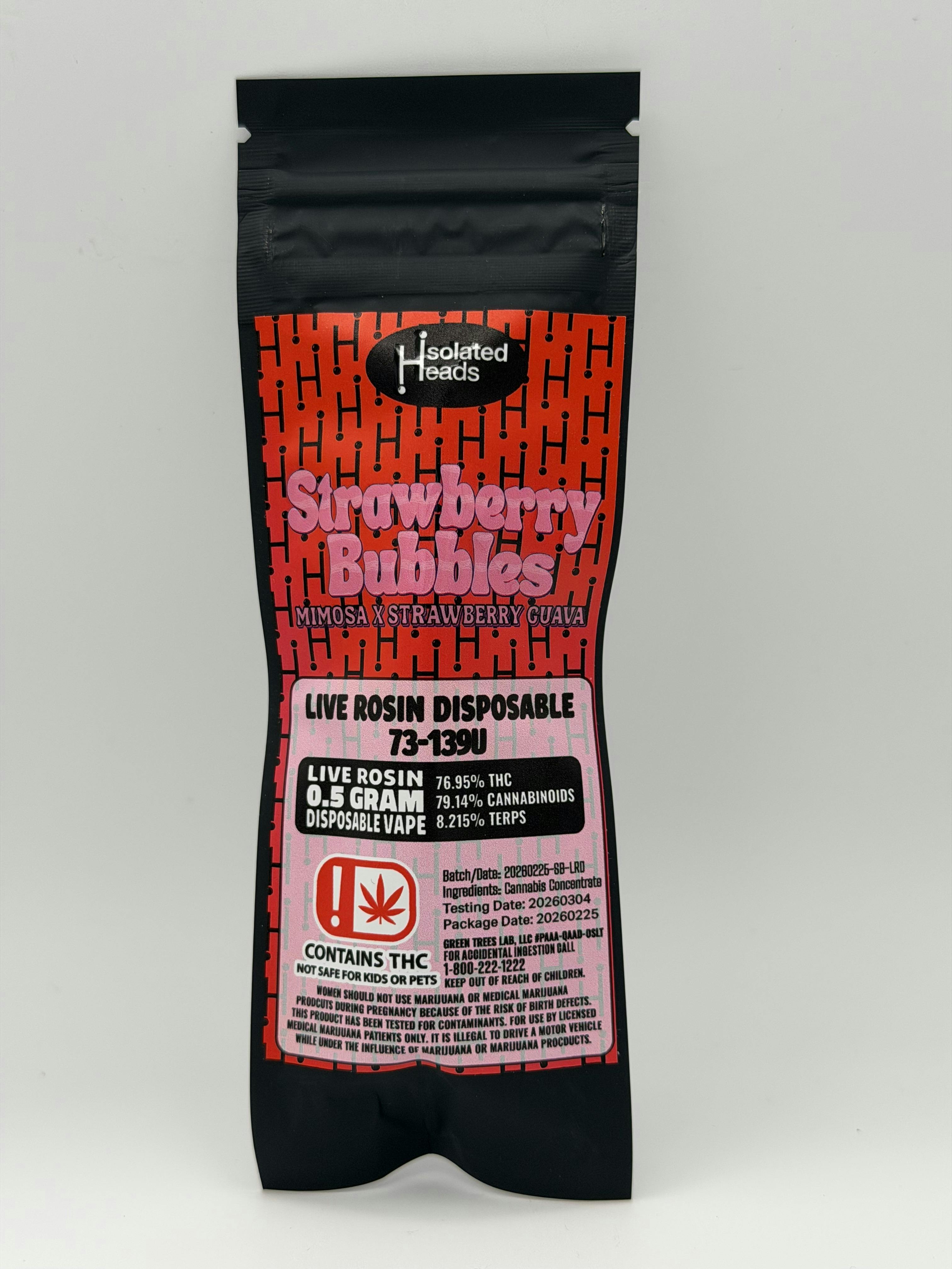 Isolated Heads Live Rosin Disposable - .5 gram - Strawberry Bubbles