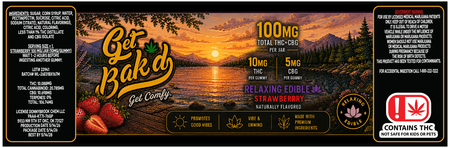Get Bakd Get Comfy 10MG THC and 5MG CBG 100mg total bag.