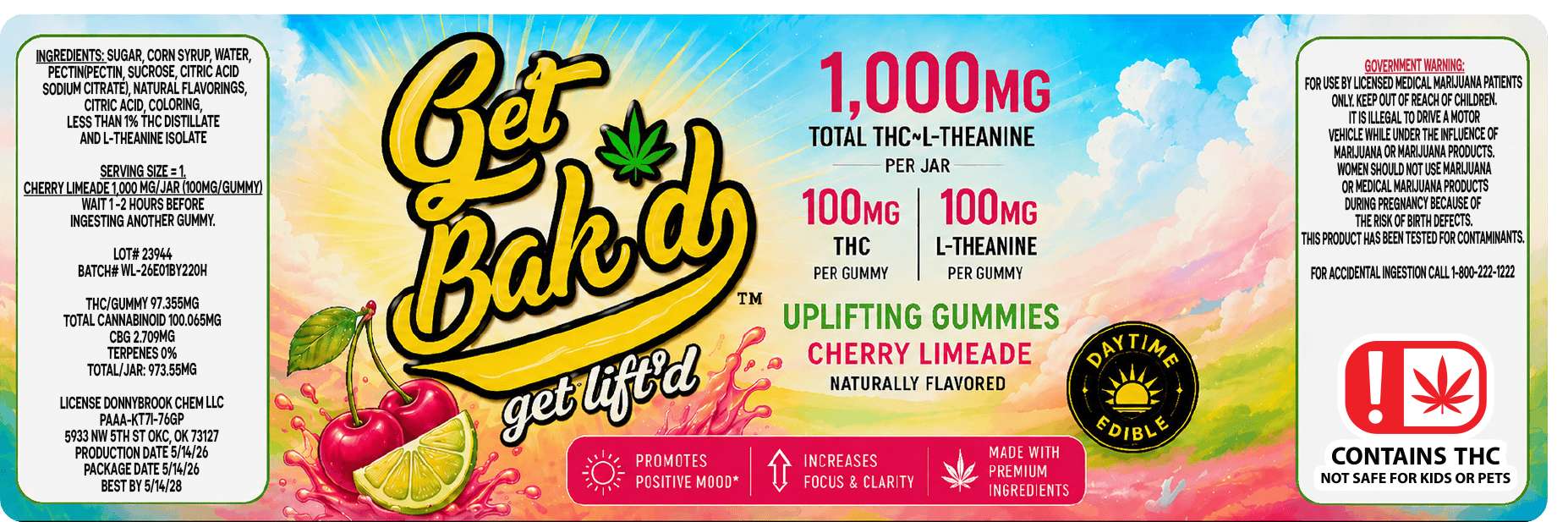 Get Bakd Get Lift'd 100MG THC, 100mg L-Theanine 1000mg Pre Bag
