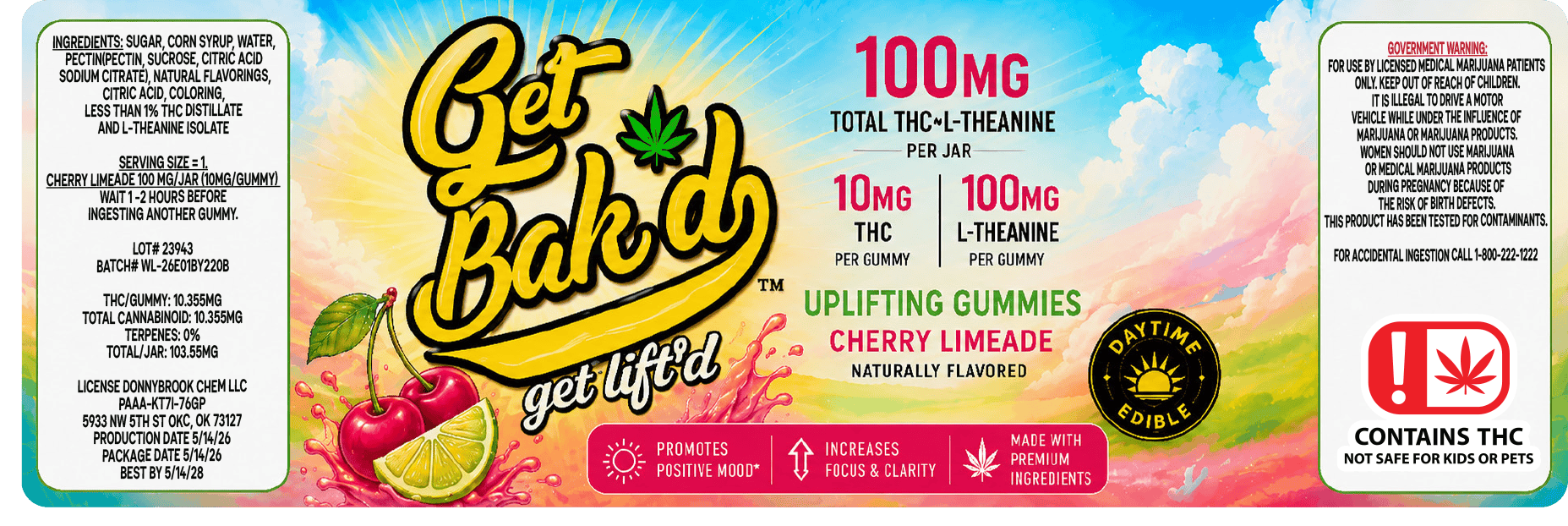 Get Bakd Get Lift'd 10MG THC, 100mg L-Theanine 100mg Pre Bag