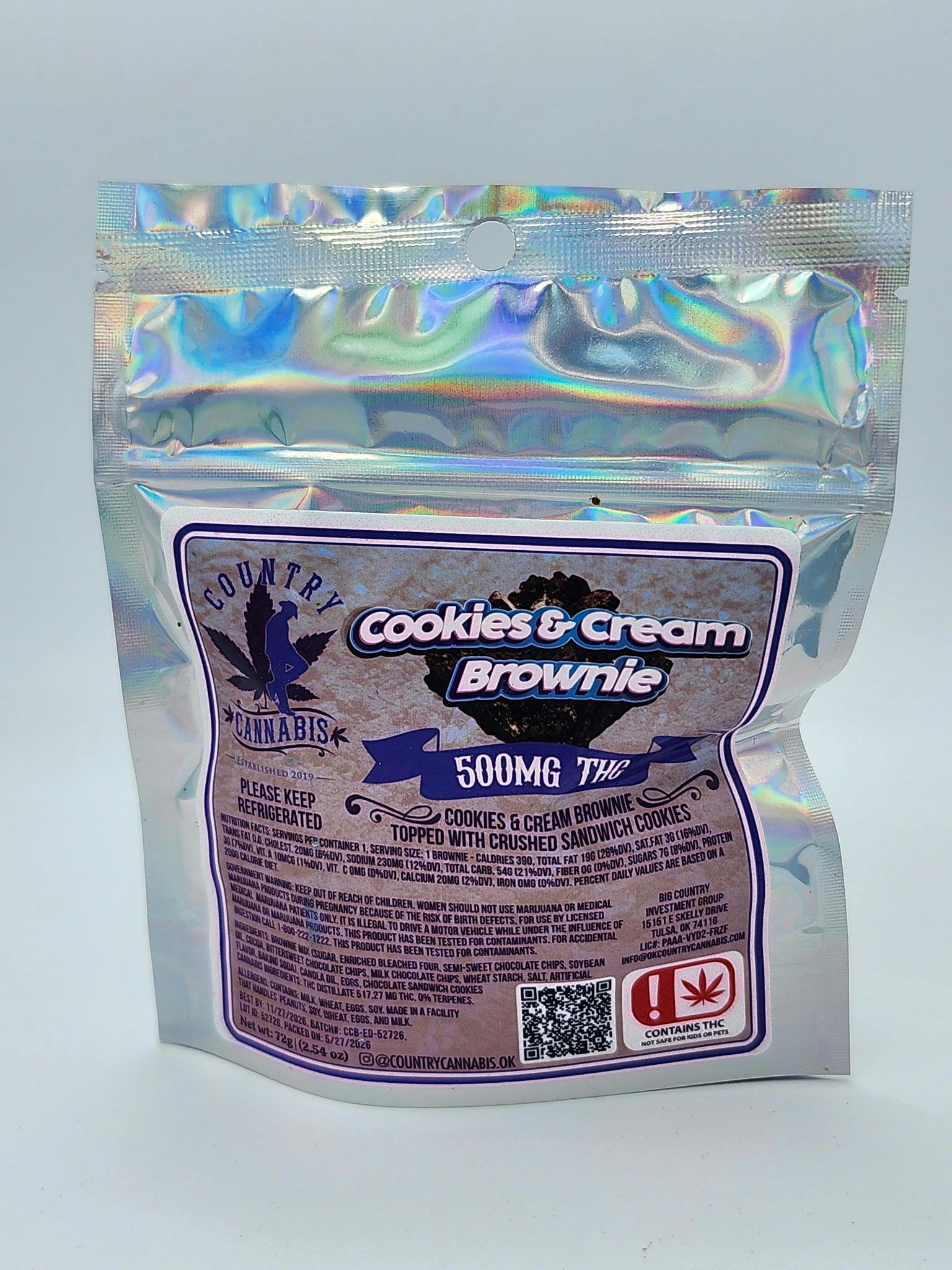 Country Cannabis - Cookies and Cream Brownie - 72g (500mg)