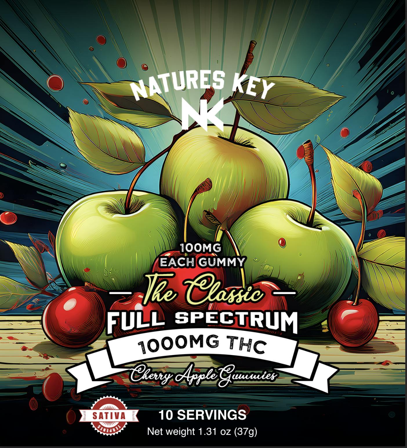 Natures Key (NEW) 1000mg THC Cherry Apple Gummies - 10pc - Sativa