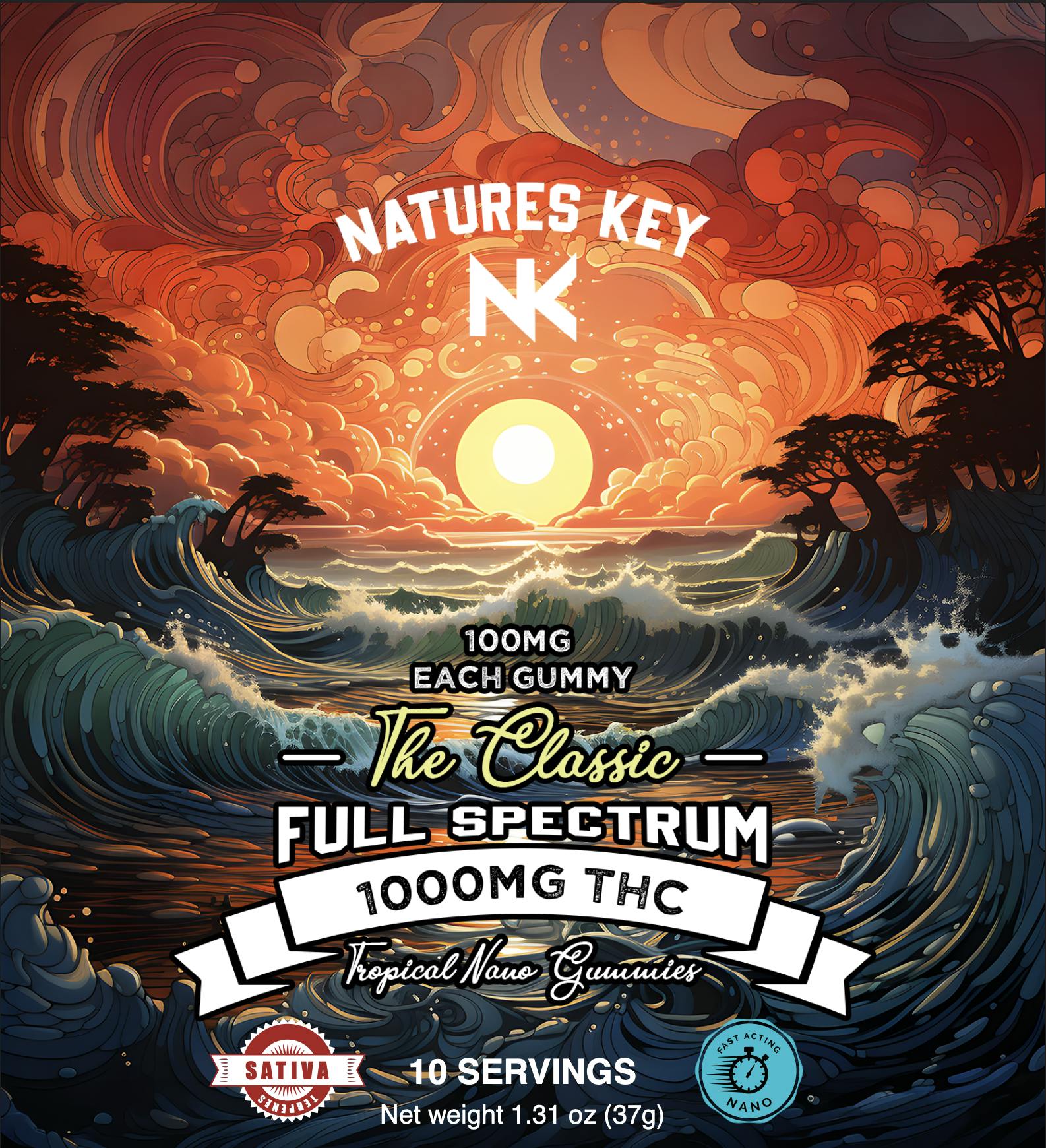 Natures Key (NEW) 1000mg THC Tropical Gummies - 10pc - Sativa