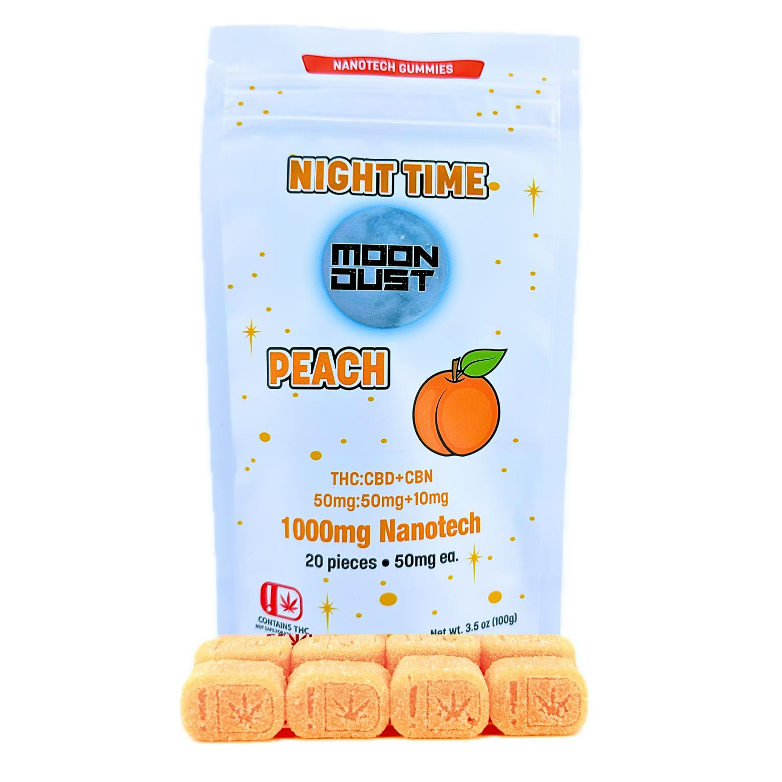 Moon Dust Nanotech NIGHT TIME Gummies 1000mg Indica (Peach) THC:CBD:CBN