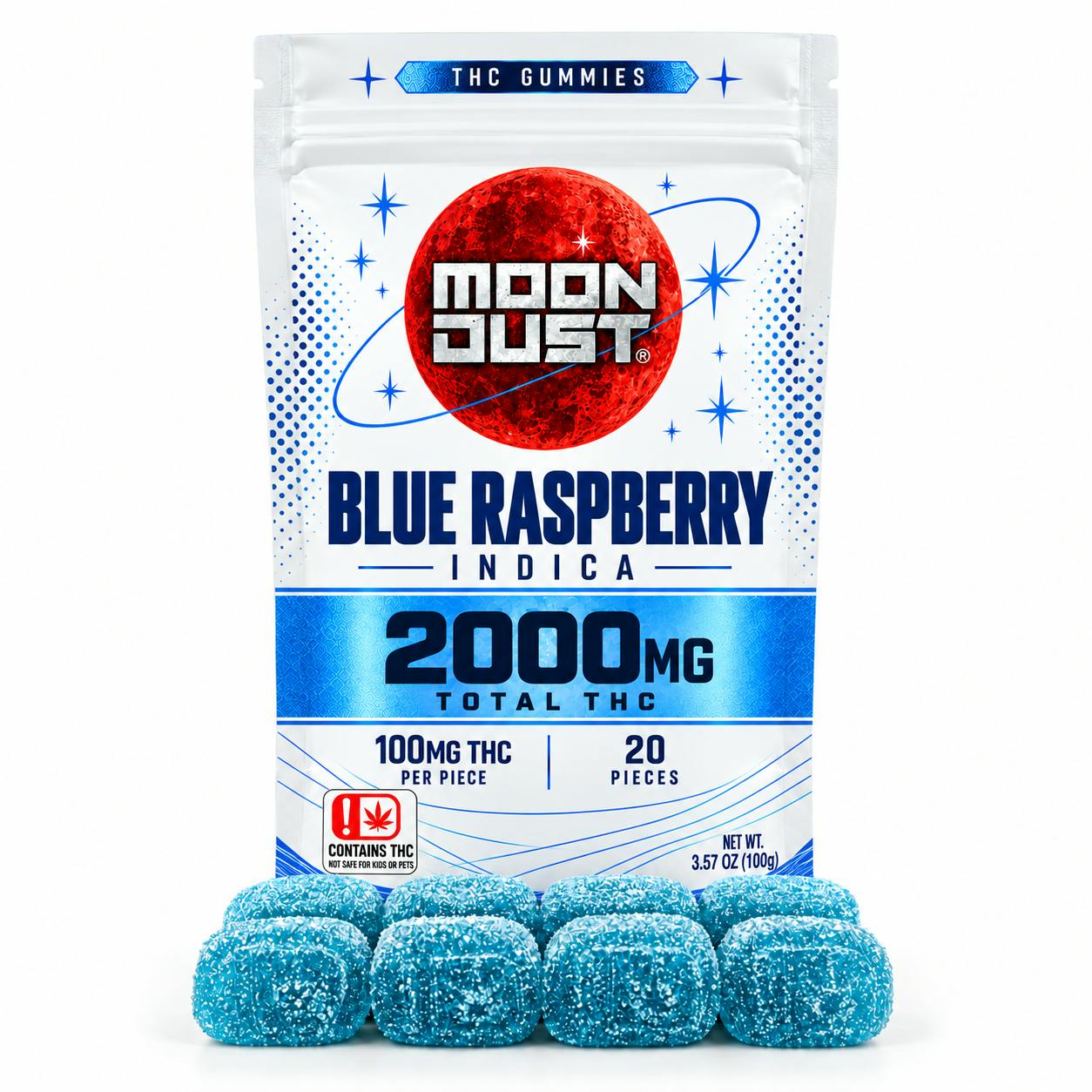 Moon Dust - Distillate Gummies - 2000mg - Blue Raspberry - Indica