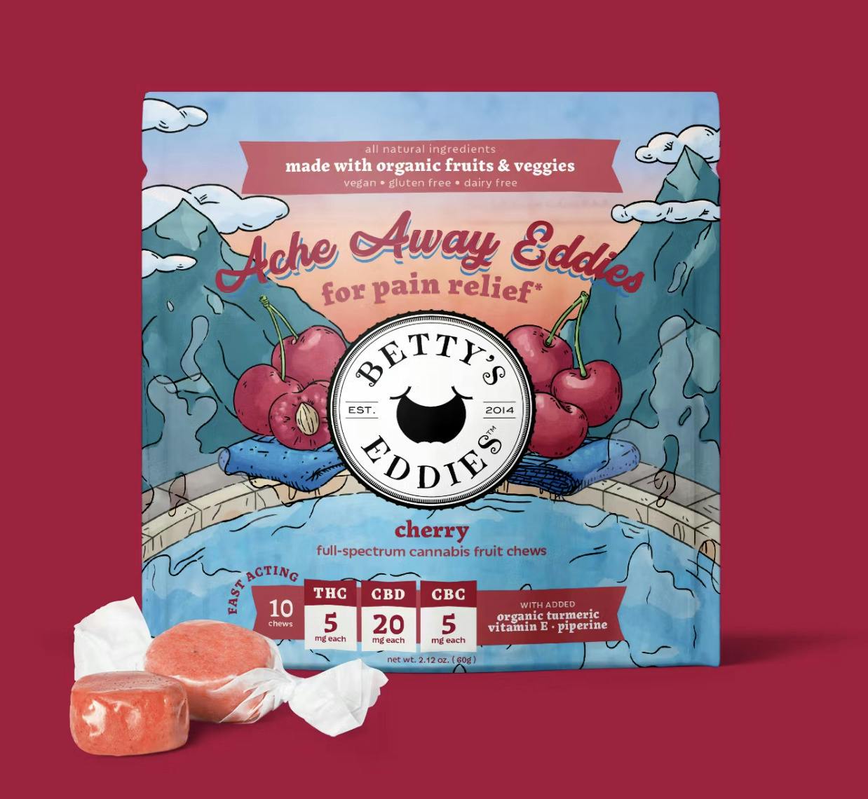 'Ache Away' Cherry 1:4:1 Fruit Chews 10pk (50mg THC/200mg CBD/50mg CBC)