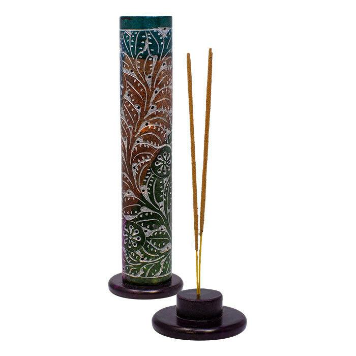 ROUND TOWER INCENSE HOLDER TROPICAL TREE LEAVES