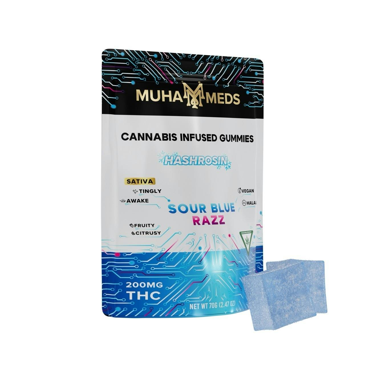 Muha Meds - Hash Rosin Gummies - (200mg) - Sativa - **SOUR BLUE RAZZ** (4/$20)
