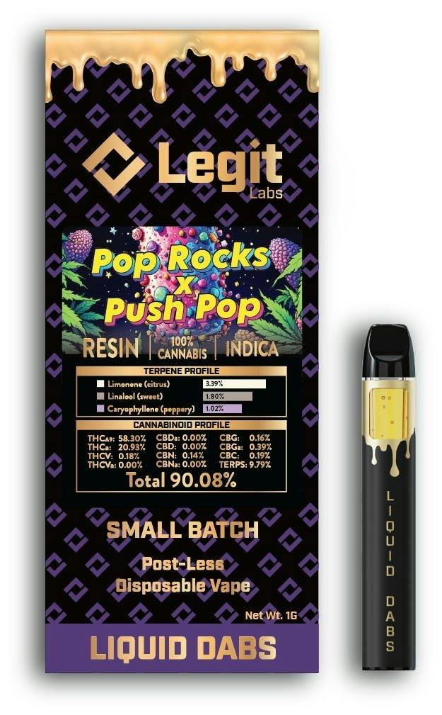 Legit Labs - Cured Resin Disposable Vape - (1g) - Indica - **POP ROCKS x PUSH POP** (2/$60)