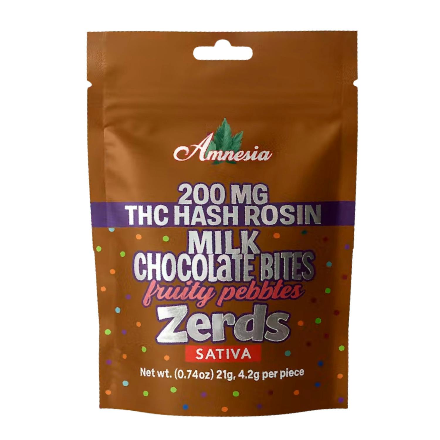 Amnesia - Zerdz Hash Rosin Chocolate Bites - (200mg) - **MILK CHOCOLATE FRUITY PEBBLES**