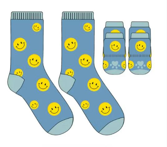 PET & OWNER MATCHING SOCKS | BLUE SMILEY FACES