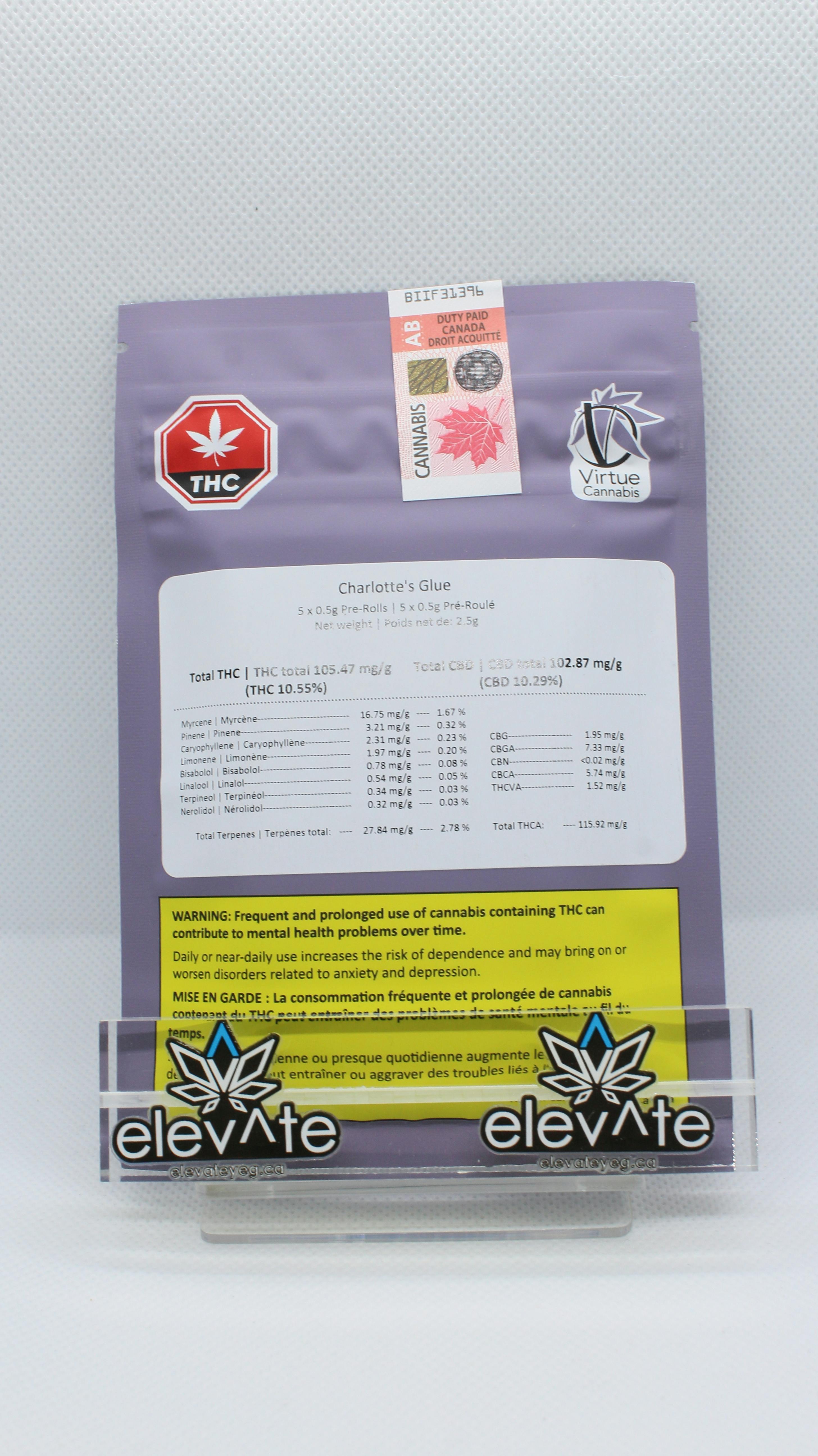Virtue Cannabis Charlotte's Glue Pre Rolls 5 x 0.5g
