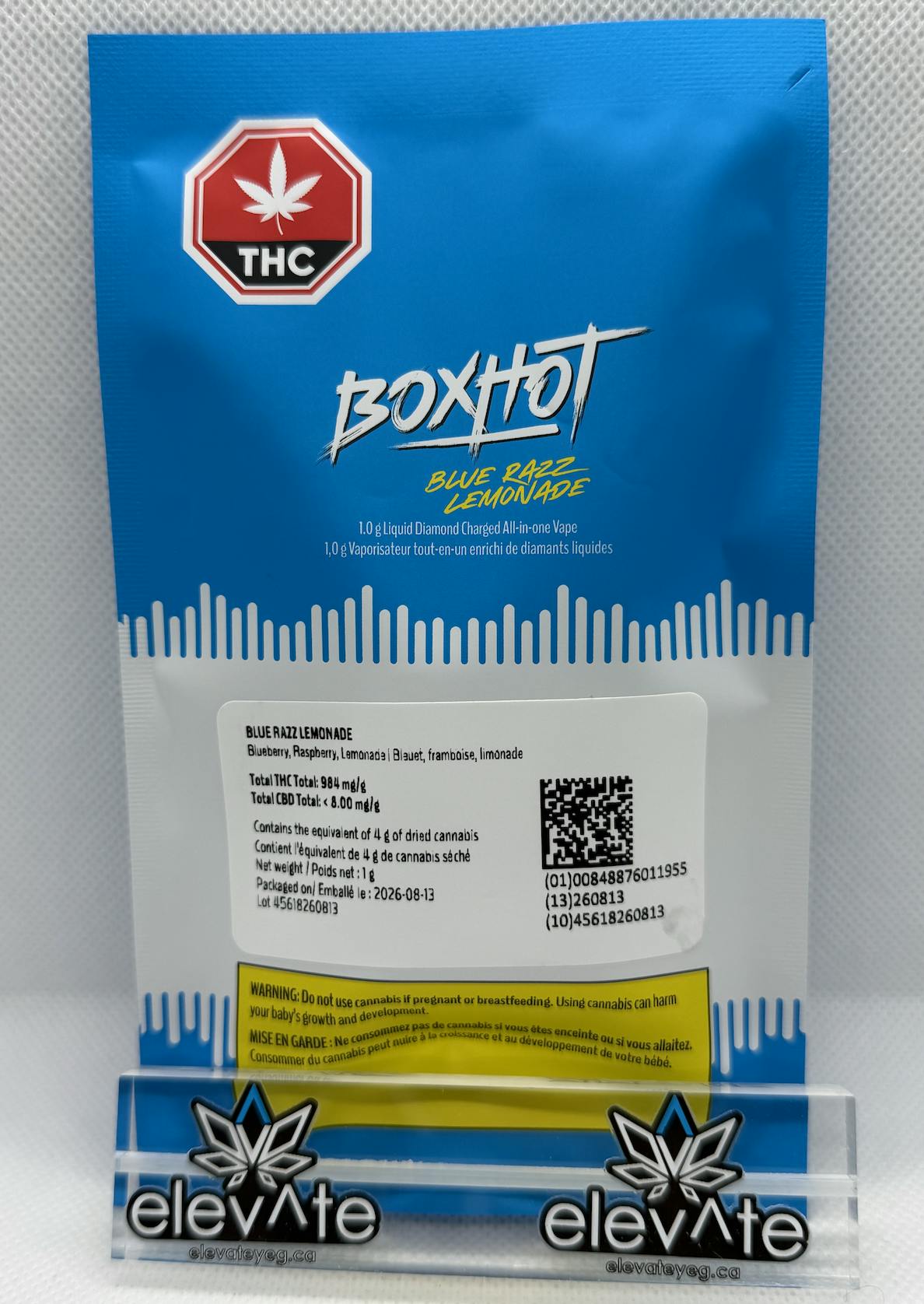 BOXHOT Blue Razz Lemonade Liquid Diamond Charged Disp. Vape 1g