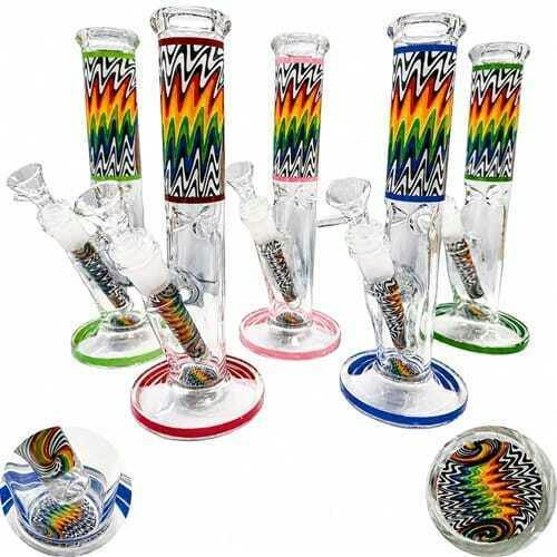 The Showcase - Glass 10" Straight Rainbow Wig Wag Waterpipe - Glass 10" Straight Rainbow Wig Wag