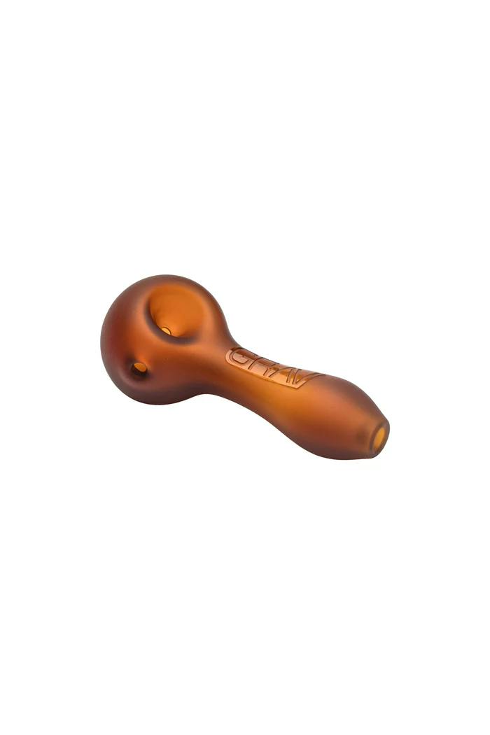 Grav 4" SandBlasted Glass Spoon Hand Pipe - | Amber