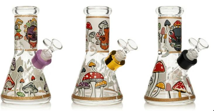 KTOO 8" 7mm Thick Glow-in-the-Dark Mushroom Bong Assorted Colours
