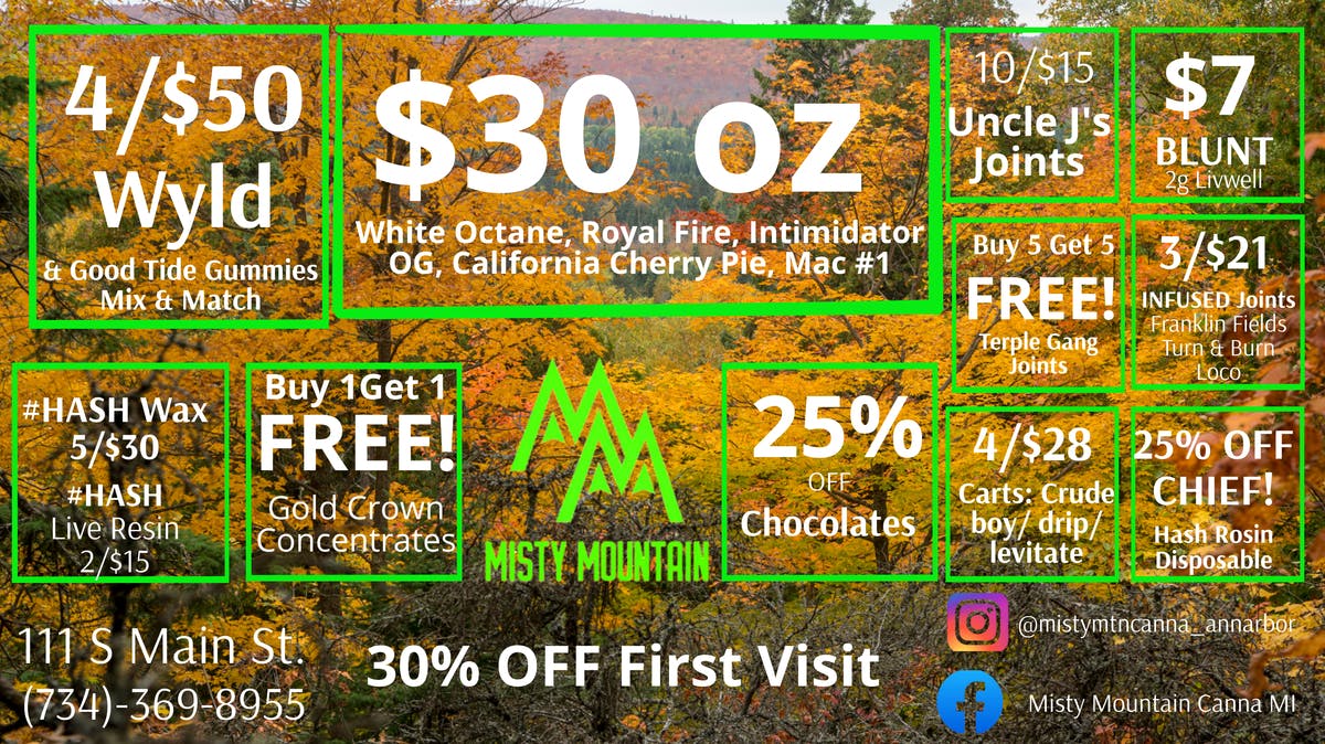 Fall Game Day Ounce Special at Misty Mountain Cannabis Ann Arbor