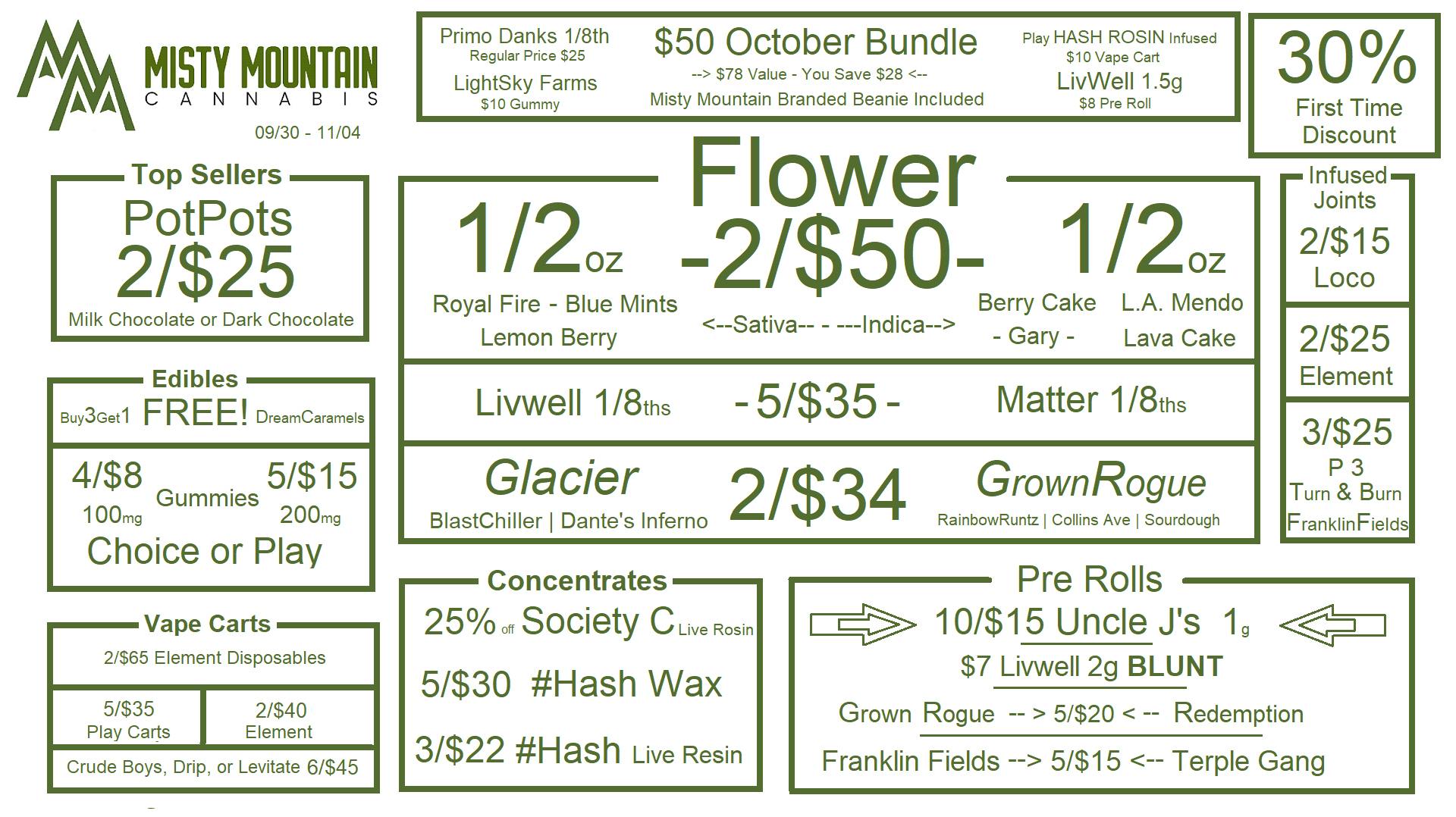 October Specials at Misty Mountain Cannabis Ann Arbor Weedmaps