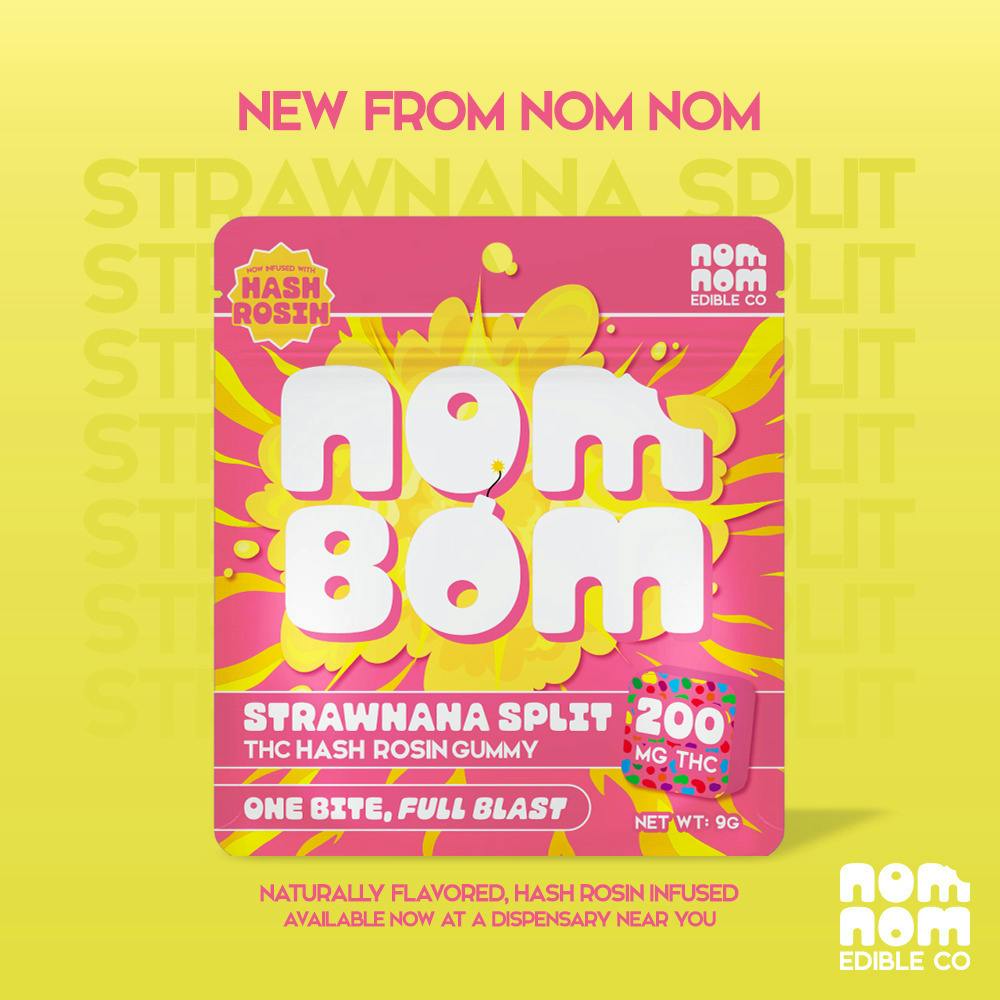 Nom Nom Edible Co | 200mg Hash Rosin Gummy | Strawnana Split