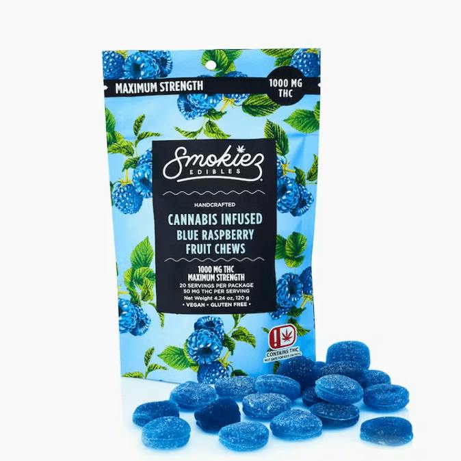 Smokiez Edibles - Blue Raspberry Indica 1000mg THC Fruit Chews - 120 g
