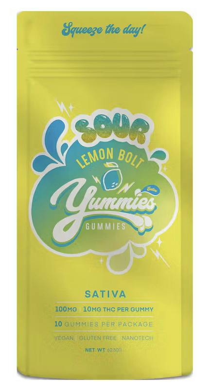 Yummies - Sour Lemon Bolt Sativa Gummies (100mg) [3/$30 YUMMIES EDIBLES]
