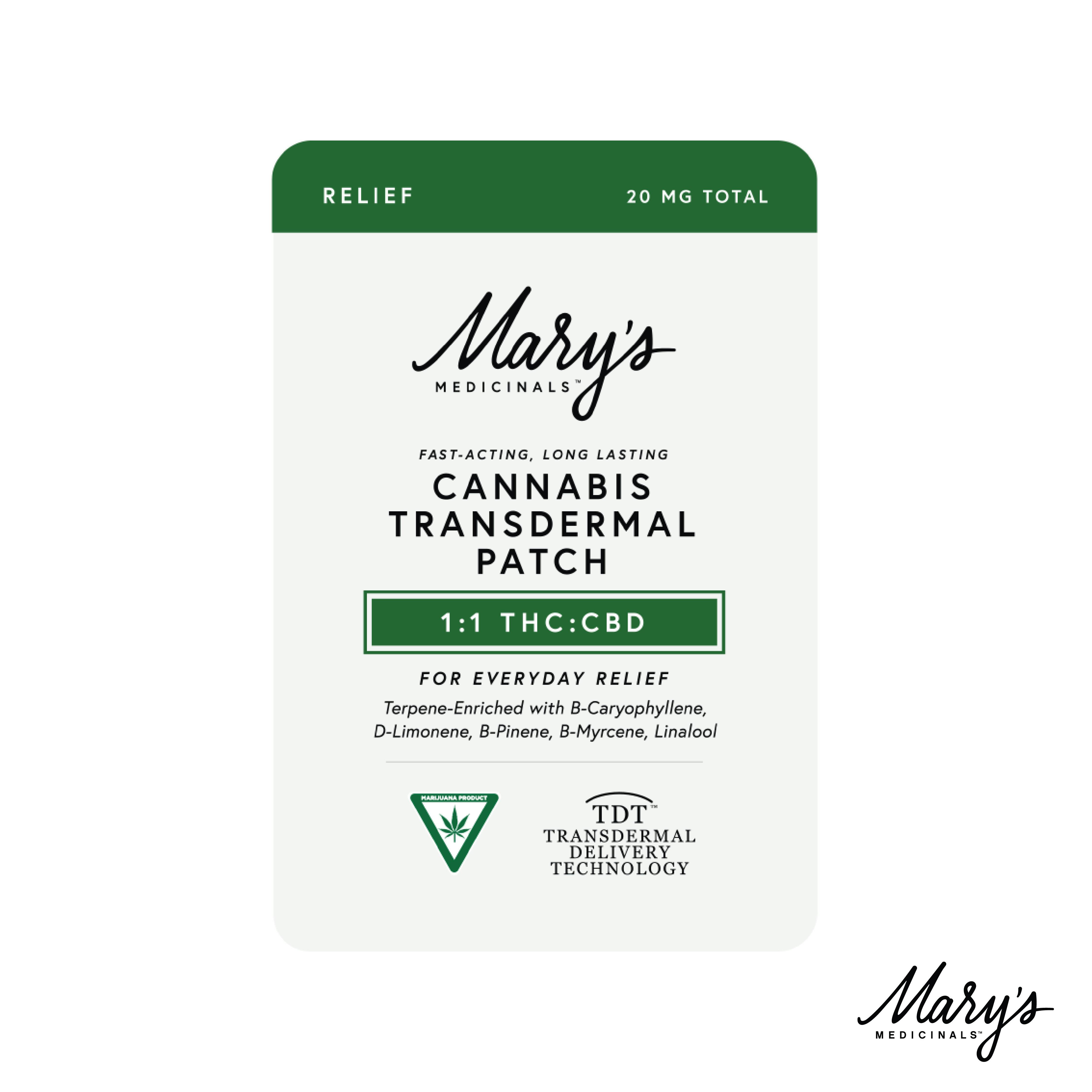 Mary's | 20mg Transdermal Patch | Relief 1:1