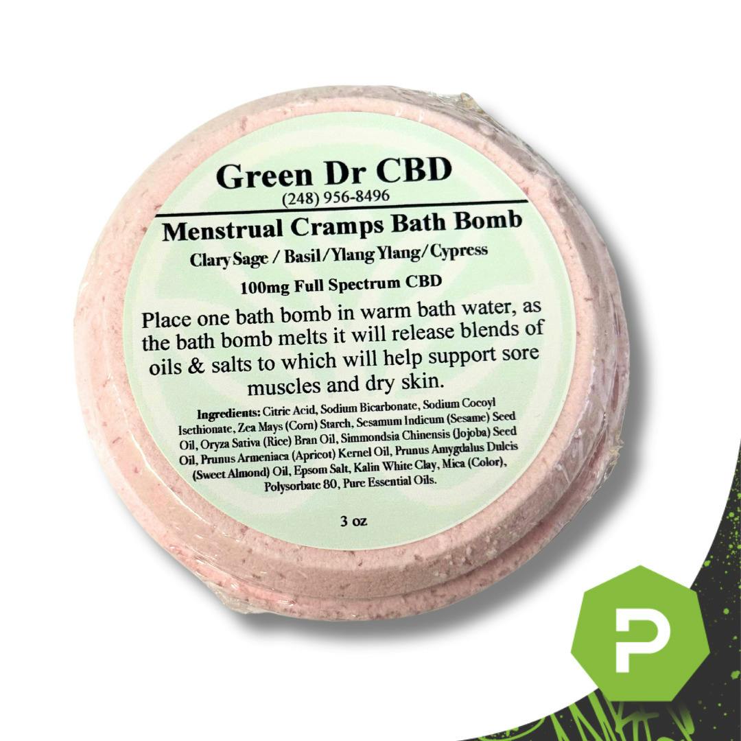 Green DR | 100mg CBD Bath Bomb | Menstrual Cramp Relief