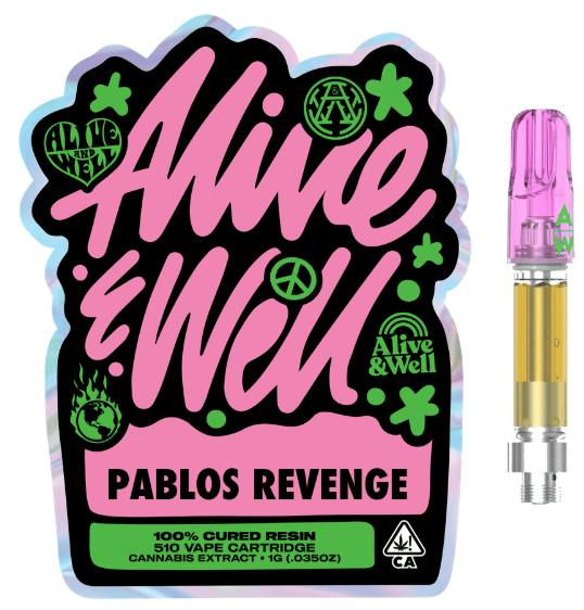 Alive and Well - Pablos Revenge (H) Cured Resin Cart 1g - Pablos Revenge (H) Cured Resin Cart