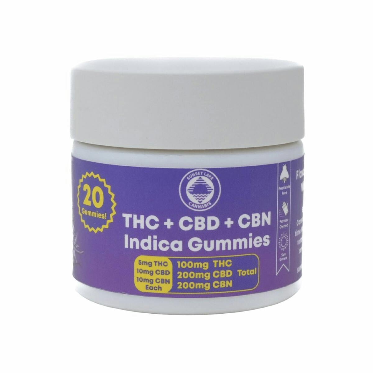Sunset Lake | Blackberry Indica Gummies | 100MG 1:2:2 THC:CBD:CBN