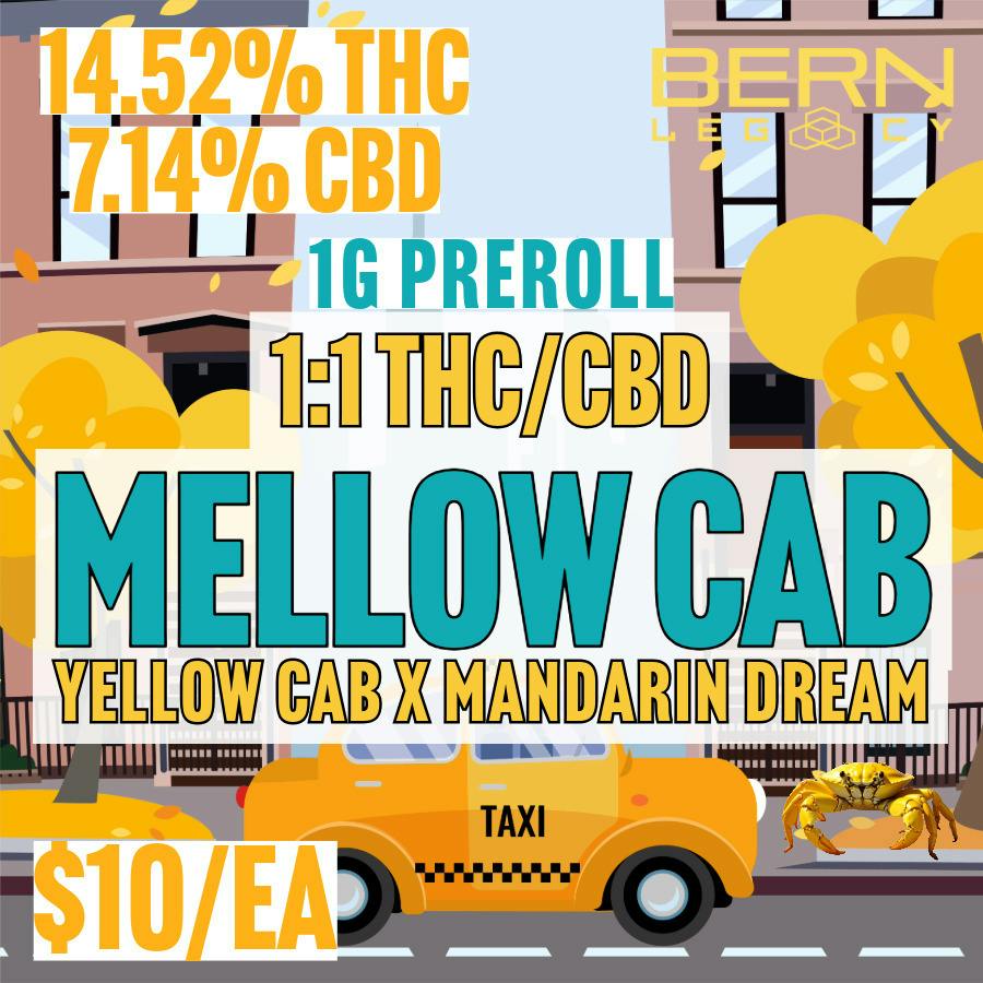 Bern Legacy - Mellow Cab 1:1 THC:CBD - 1G BULK Pre-Roll at MothaPlant St. Albans Dispensary