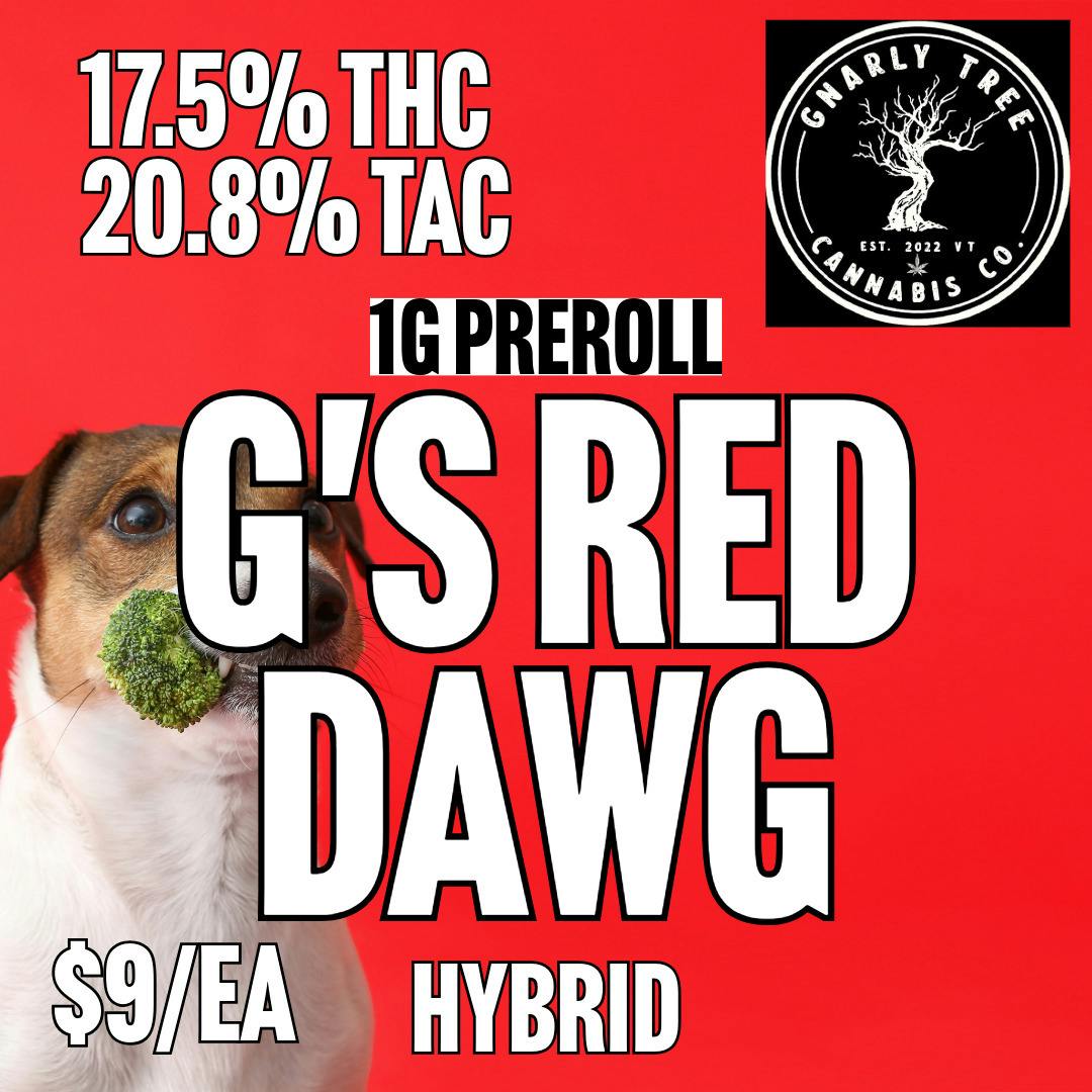 Gnarly Tree Cannabis - G's Red Dawg - 1G BULK Pre-Rolls at MothaPlant St. Albans Dispensary